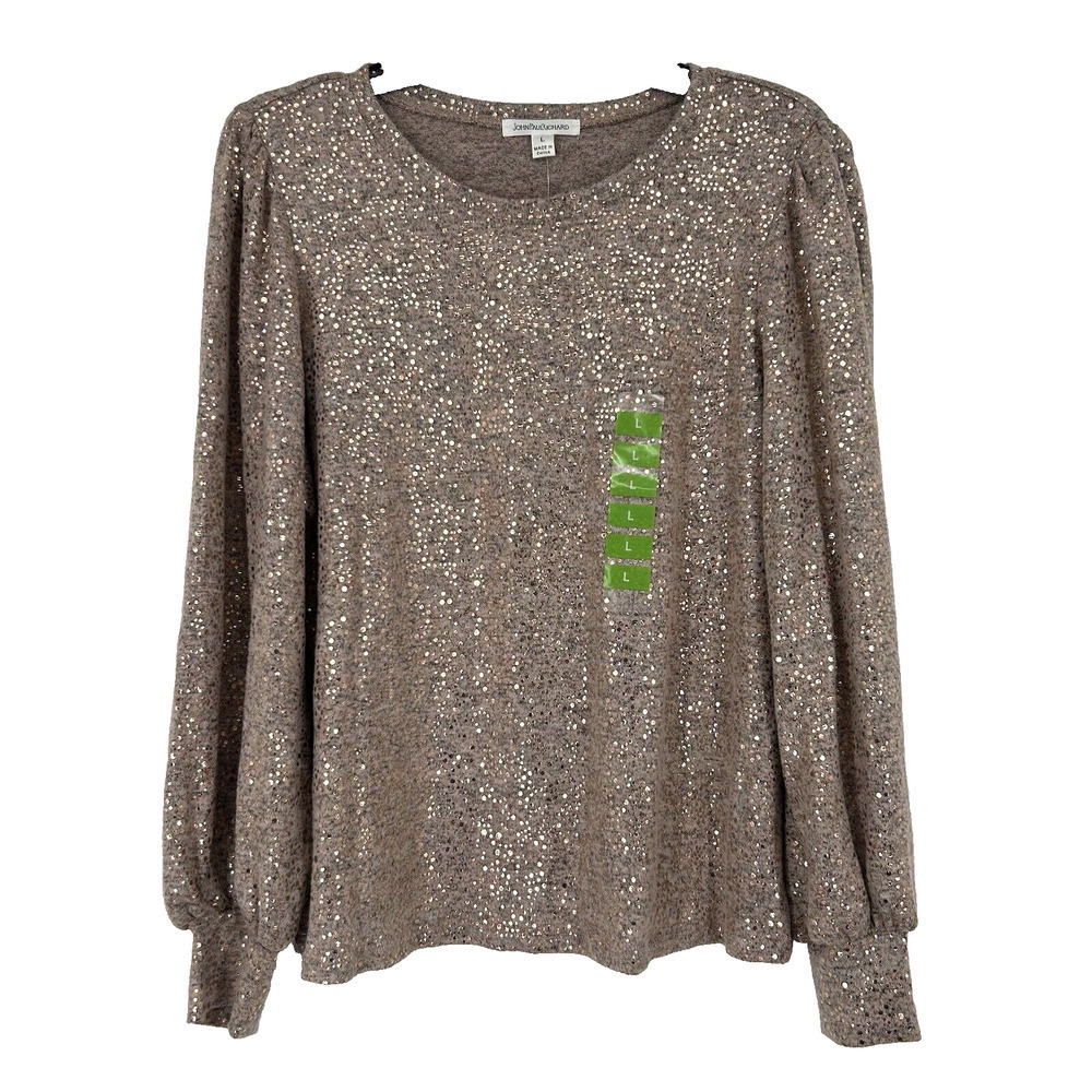 NEW John Paul Richard Sweater Pink Metallic Speckled Long Balloon Sleeves Sie L
